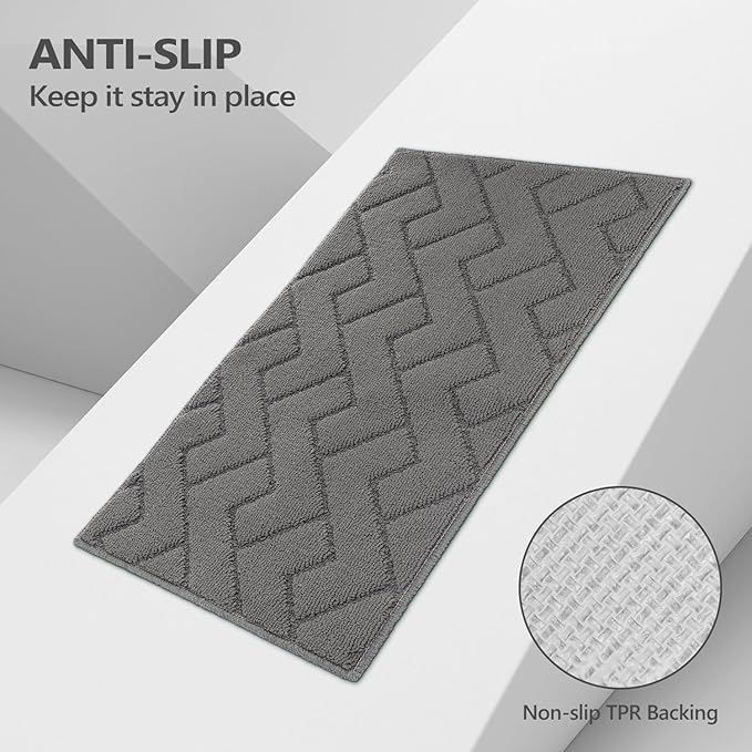 hicorfe Kitchen Runner Rugs and Mats Sets,2 Pieces Absorbent Non-Slip Kitchen Rug,Comfort Kitchen Mat for Floor,Washable for Kitchen,Hallway,Office,Sink,Laundry(20"x59"+20"x32",Grey)