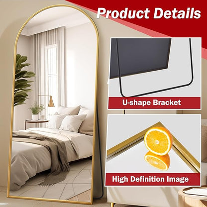 Suidia Full Length Mirror, 71"x32" Floor Standing Mirror Freestanding, Full Body Mirrors with Stand for Bedroom, Hanging Mounted for Living Room Cloakroom, Gold, Arched Style