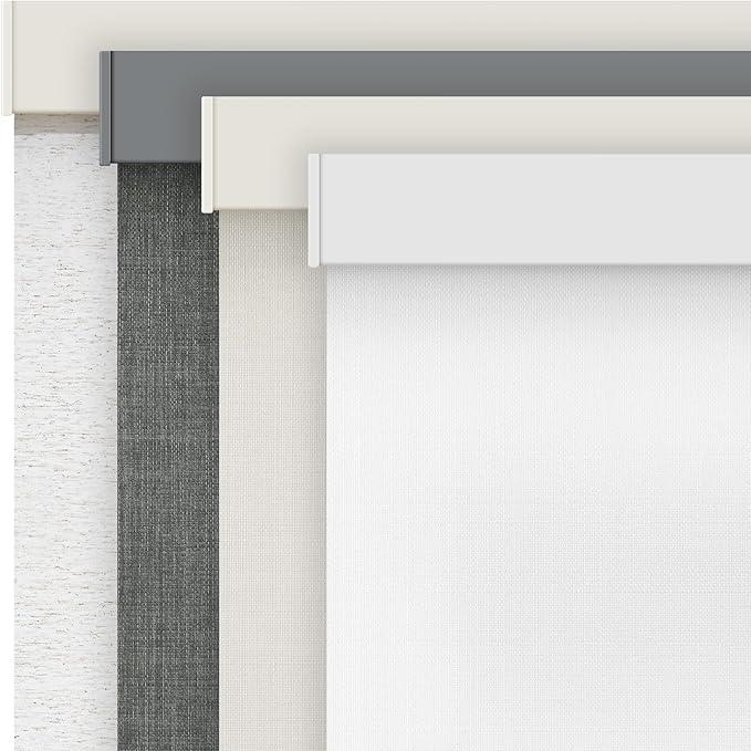 AOSKY Linen Roller Blinds Shades for Indoor Windows Pull Down Cordless Blackout Black Out Window Shade 34 Inch Blinds for Home White