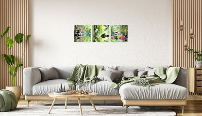 TutuBeer 3 Pcs Zen Wall Art Zen Pictures for Bathroom Spa Still Life Spa Stone Green Bamboo Orchid in Water Pictures Prints on Canvas for Home Office Wall Decor Stretched and Framed 20x20inchx3