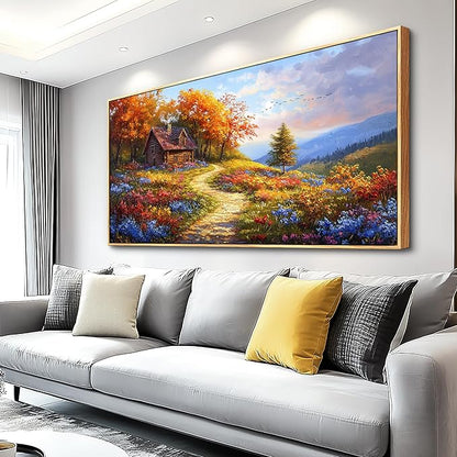 ZUITINGHUA Wood Framed Large Wall Art For Bedroom Canvas Wall Decor For Living Room Office Decoration Field landscape Wall Pictures Artwork Autumn Scenery Painting Aesthetic Family Decor 24x48 In