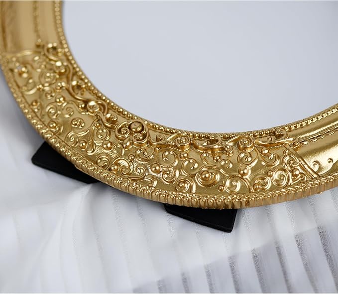 Oval Resin Vintage Mirror, Wall Mounted Decorative Mirror for Entryway, Hallway, Bedroom Oval Mirror 11.8x10 inch (Gold)