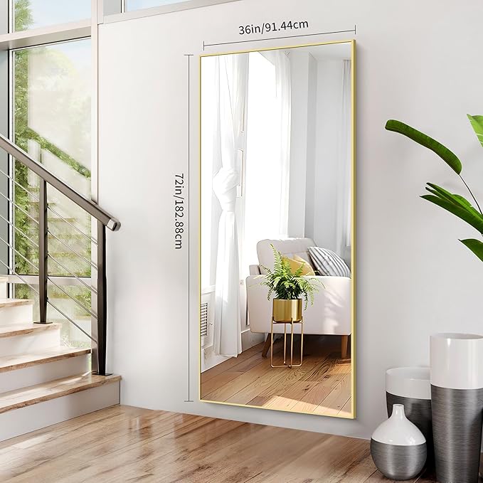 COFENY 36x72inch Bathroom Mirror, Gold Rectangle Mirror with Thin Metal Frame, Large Rectangular Wall Mirrors for Bathroom, Living Roomm, Hair Salon, Big Farmehouse Mirror Hang Horizontal/Vertical