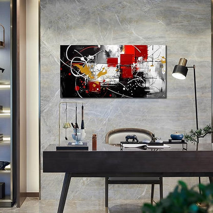 ANCXWOTER Abstract Wall Art for Living Room Black Canvas Wall Art Modern Grey Red Line Artwork for Bedroom Office Home Decor Canvas Prints 20x40 Inch