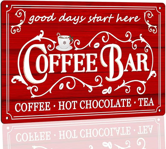 Vintage Metal Sign - Coffee & Tea Bar Decor - Christmas & Hot Cocoa Station - 8 x 12 Inch