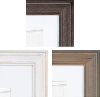 Kate and Laurel Bordeaux Gallery Wall Frame and Shelf Kit, Set of 10, Multicolored with Whitewash, Charcoal Gray, and Farmhouse Gray, Assorted Size Frames and Three Display Shelves