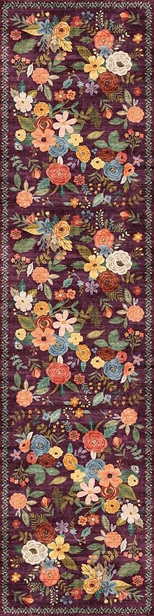 Rug for Hallways Kitchen Rug 3x7, Non Slip Washable Runner Rugs with Rubber Backing Soft Floral Carpet for Hallways, Kitchen, Laundry, Bedroom, Bathroom (3 x 7, Purple)