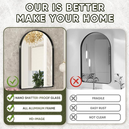 Suidia 26" x 38" Bathroom Mirror, Bathroom Vanity Mirror Metal Framed, Wall-Mounted Mirrors for Bedroom, Living Room, Entryway, Hallway, Black, Arch Style