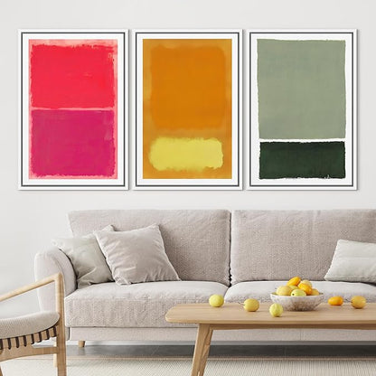 SIGNLEADER Framed Canvas Print Wall Art Set Vibrant Abstract Color Block Modern Minimalist Red, Orange, and Green Illustrations Boho Decorative for Living Room, Bedroom, Office - 24"x36"x3 White