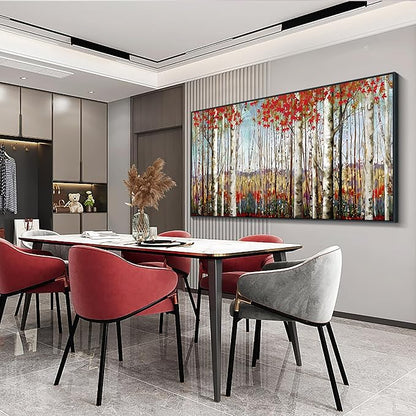 Large Canvas Wall Art - Framed Aspen Tree Oil Painting Style, Birch Tree Pictures for Living Room Wall Decor & Bedroom, 29x58 Modern Nature Artwork for Walls