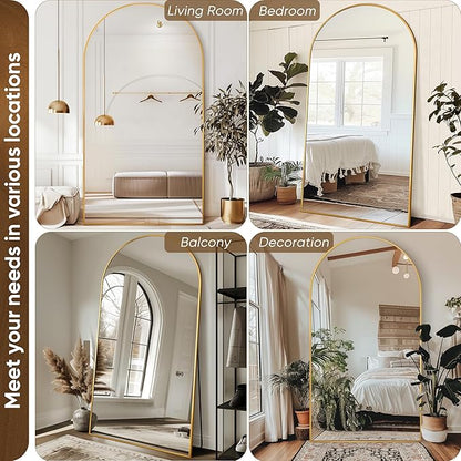 Antok Oversized Full Length Mirror with Stand, 83"x44" Arched Floor Mirror, Aluminum Frame, Wall Mounted/Leaning/Free Standing, Large Body Mirror for Bedroom Living Room Entryway Dressing Room,Gold