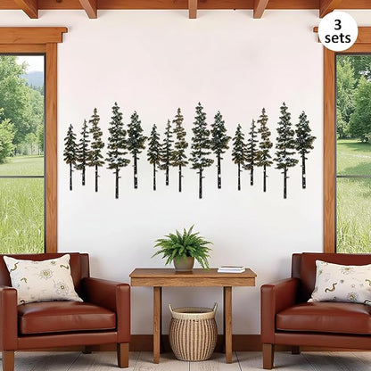 ESTART Metal Pine Tree Wall Art, Metal Tree Wall Decor, Nature Rustic Farmhouse Cabin Decor, Forest Wall Art for Home Living Room Bedroom Office Indoor and Outdoor Decoration (White green)