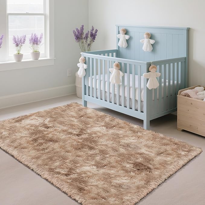 Fluffy Rug Shag Area Rug, Mottling Beige 2x4 Area Rugs for Bedroom, Small Bedside Rug, Soft Fluffy Shag Entryway Throw Rugs for Living Room Bedroom Kids Room Home Decor