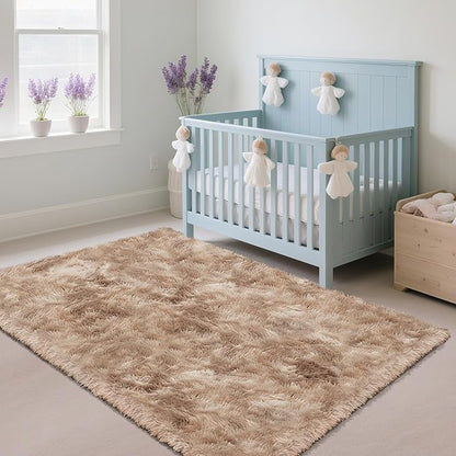 Fluffy Rug Shag Area Rug, Mottling Beige 5x8 Area Rugs for Bedroom, Small Bedside Rug, Soft Fluffy Shag Entryway Throw Rugs for Living Room Bedroom Kids Room Home Decor