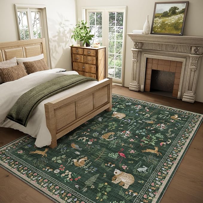 Machine Washable Rugs for Living Room: 5x7 Area Rugs for Bedroom Vintage Rugs Stain Resistant Non Slip Low Pile Soft Carpet Rug for Kitchen Dining Room Farmhouse Nursery Kids Room