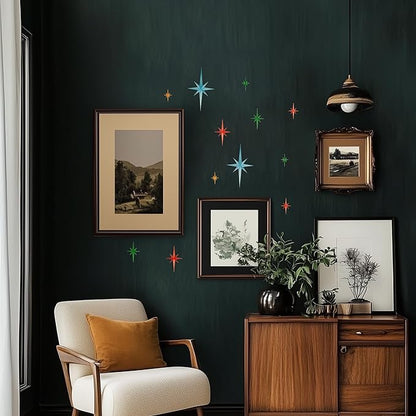 Stylor Mid Century Modern Decor - Whimsigoth MCM Retro 3D Star Wall Art Sculpture, Vintage Celestial Home Decor Accent, Plastic Starburst Decor (Set of 6)