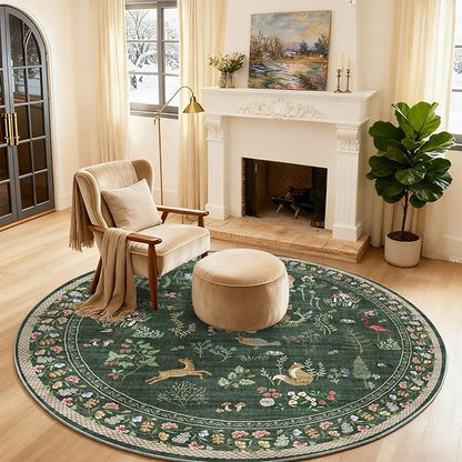 Washable Round Rugs for Bedroom 4ft: Living Room Rug Stain Resistant Non Slip Low Pile Ultra Soft Faux Wool Small Circle Rugs for Kitchen Entryway Nursery Bathroom Entrance Dorm Home Office Indoor
