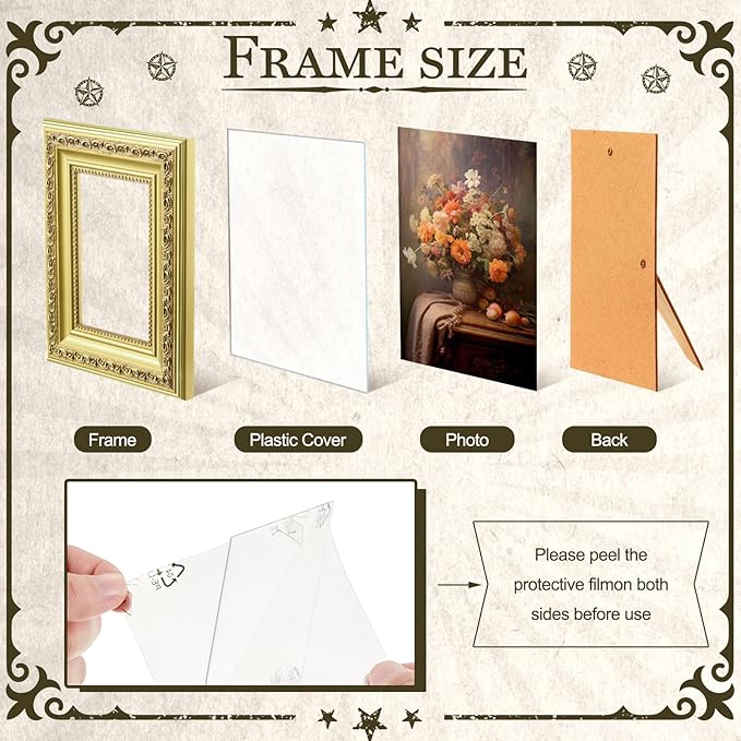 Novabright 8 Pcs Gold Vintage Picture Frames Gallery Wall Frame Set Antique Collage Photo Decor for Wall Mounting or Tabletop Display Multi Sizes for Gallery Living Room(8x10, 5x7, 4x6)