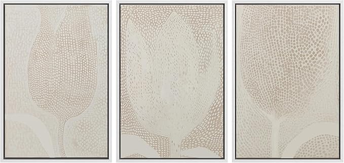 SIGNLEADER Framed Canvas Print Wall Art Set Neutral Beige Tulip Subtle Dot Pattern Illustrations Minimal Decorative Bohemian Nordic for Living Room, Bedroom, Office - 24"x36"x3 WHITE