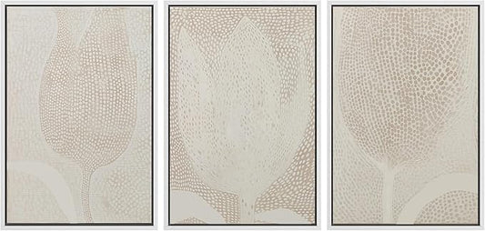 SIGNLEADER Framed Canvas Print Wall Art Set Neutral Beige Tulip Subtle Dot Pattern Illustrations Minimal Decorative Bohemian Nordic for Living Room, Bedroom, Office - 24"x36"x3 WHITE