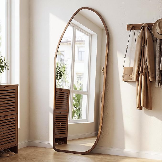 Suidia Full Length Mirror, Oversized Floor Mirror with Solid Wood Frame, Large Standing Mirror for Bedroom Living Room, Wood Art Style, Dark Walnut, 74" L x 32" W
