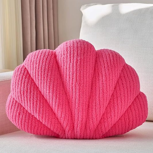 Shell Pillow, Soft Decorative Pillows for Bed Couch, Seashell Plush Throw Pillow Aesthetic Home Decor Cushion for Bedroom Living Room (Hot Pink, 14 X 11 Inches)
