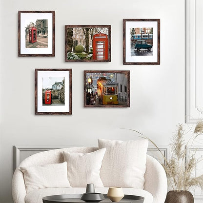BESCRCL 11x14 Picture Frame Brown Set of 6, Display Pictures 8x10 with Mat or 11x14 without Mat, Photo Frames for Wall Mounting