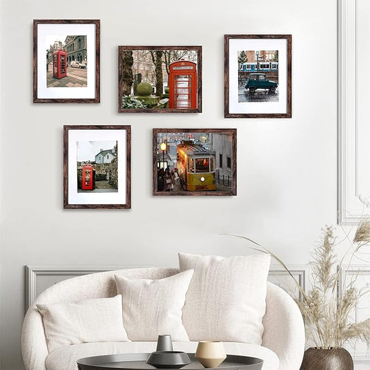BESCRCL 11x14 Picture Frame Brown Set of 6, Display Pictures 8x10 with Mat or 11x14 without Mat, Photo Frames for Wall Mounting