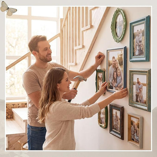 Kathfly 15 Pack Vintage Picture Frames for Wall or Tabletop Display Ornate French Country Frames Vintage Farmhouse Decor Antique Wall Art Set for Gallery Bedroom Living Room Decor (Blue-green Family)
