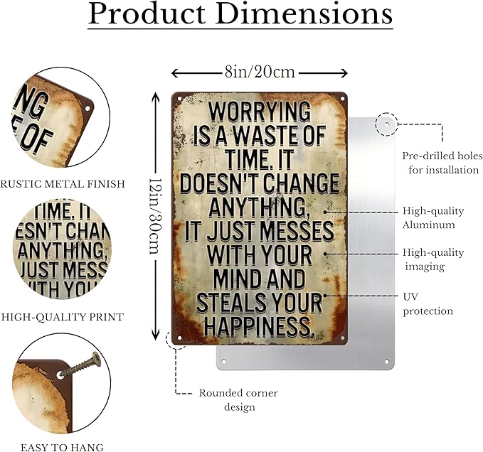 Inspirational Quote Metal Sign Wall Decor Motivational Sayings Tin Signs Wall Art Encouraging Tin Sign art Work Inspiring Positive Quotes Metal Signs 8X12Inch
