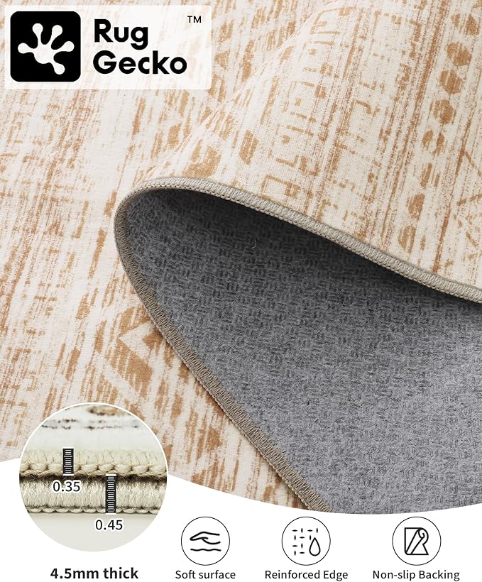 Miukiki 2x6 Hallway Runner Rug Moroccan Washable Kitchen Rug Non Slip Indoor Floor Kitchen Runner Rug Foldable Carpet for Bathroom Laundry Room with Low Pile(Beige,2'x6')