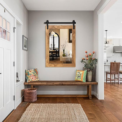 Farmhouse Barn Door Mirror 22”x32” Rustic Decorative Vanity Mirrors Wall Decor Mirror for Bathroom Living Room Entryway