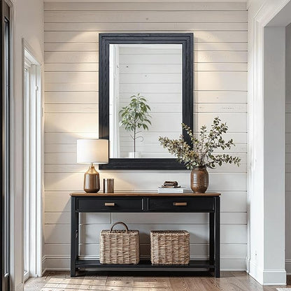 Wood Framed Mirrors for Wall, Black Bathroom Vanity Mirror for Over Sink 26 x 38, Vintage Wall Mirror for Bathroom Sink Hallway Entryway Bedroom Living Room Farmhouse Boho Style