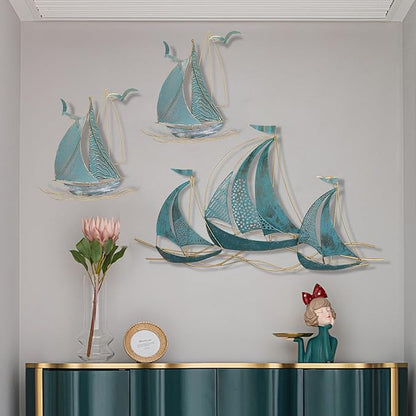 Set of three sailboats Metal Wall Art Large Metal Sailboat Wall Decor, Metal Ship Wall Decorations, Large Metal Ship Wall Decor for Living Room, Bedroom, Modern Home Wall Sculpture for Office, Bedroom