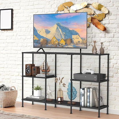 TV Stands for Living Room, Black TV Stand for 50 Inch TV, Tall Entertainment Center with 3 Tier Open Storage,TV Console Table for Bedroom, Media Cabinet with Shelves for 50 43 40 32 Inch TV, Black