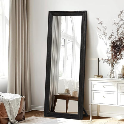 65"x22" Full Length Mirror Solid Wood Frame Floor Mirror with Stand for Living Room, Bedroom Hanging Standing or Leaning, Black