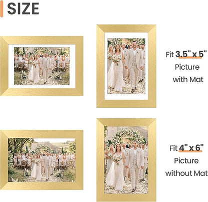 upsimples 4x6 Picture Frame Set of 10, Display Pictures 3.5x5 with Mat or 4x6 Without, Multi Photo Frames Collage for Wall or Tabletop Display, Gold