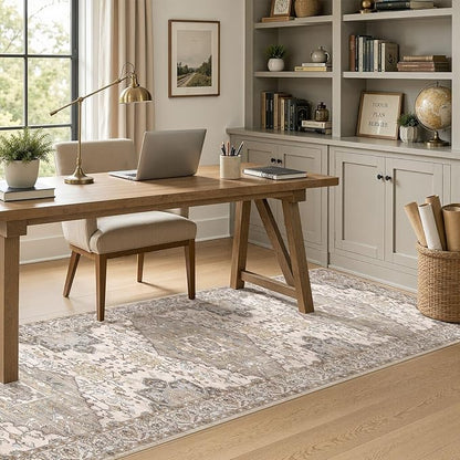 Washable 3x8 Runner Rugs: Non Slip Vintage Brown Area Rugs for Living Room, Large Soft Stain Resistant Indoor Floor Carpets for Bedroom Dining Room Nursery Home Office Kid & Pet Friendly