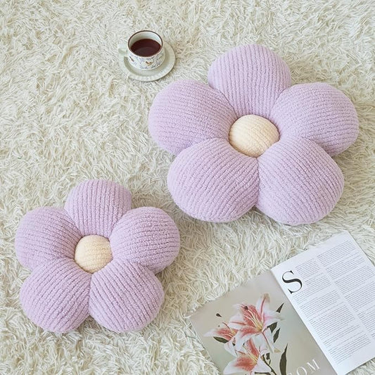 Flower Pillow, Decorative Throw Pillow for Couch, Cute Decor Pillows for Bed, Aesthetic Flower Shaped Pillow Fun Cushion (Lavender Purple, 14.9 Inches)
