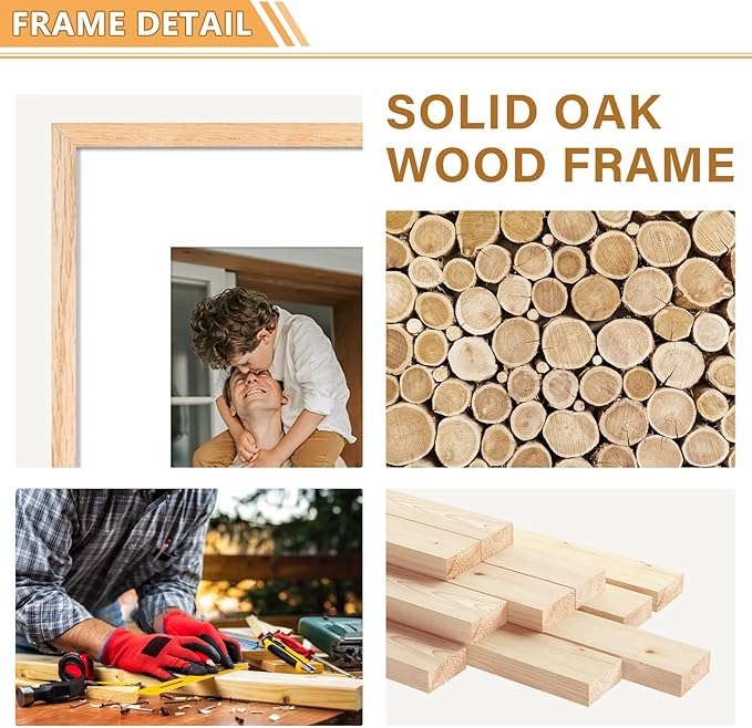 12x16 Picture Frame,OAK Wood Photo Frame 8.5x11 with Mat or 4x6 with 4 Mat with Perspex Glass for Vertical or Horizontal Wall Display for Photo, Christmas Gift,Set of 4