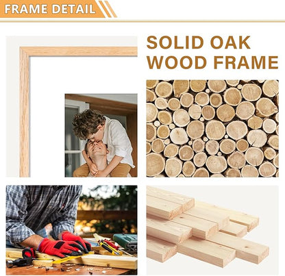 ATOBART 12x16 Picture Frame,OAK Wood Photo Frame 8.5x11 with Mat or 4x6 with 4 Mat with Perspex Glass for Vertical or Horizontal Wall Display for Photo, Christmas Gift,Set of 2