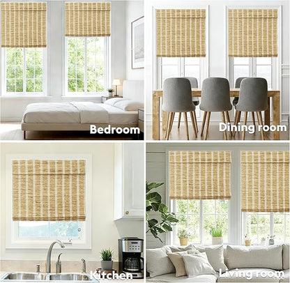 Motorized Bamboo Roman Shades, Motorized Blinds with Remote Compatible with Homekit, Alexa GoogleHome, Smart Wood Woven Shades for Indoor Windows, Customize, Golden Verge