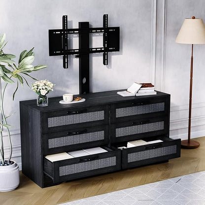 GarveeHome TV Stand with Mount for 32-85 Inch TVs - 47.2" Modern Entertainment Center with 6 Rattan Drawers, Media Console Table Storage for Living Room & Bedroom