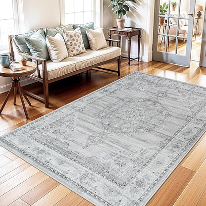 Washable Area Rugs 3x5 Entryway: Soft Ultra Thin Low Pile Mat Machine Washable Indoor Doormat Lightweight Entry Rug Anti Slip Backing Rugs for Living Room Bedroom Kitchen 3'x 5' Grey