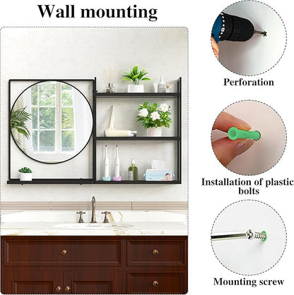 Black Metal Framed Bathroom Mirror with Shelf, 40" X 24.4" Rectangular Wall Mounted Bathroom Vanity Mirror, Modern Bathroom Mirror with Storage for Over Sink, Entryway