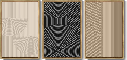 Drsoum Mid-Century Modern Framed Wall Art Large 24x36in Minimalist Abstract Boho Neutral Line Wall Decor Geometric Artwork Kitchen Dining Room Natural Framed