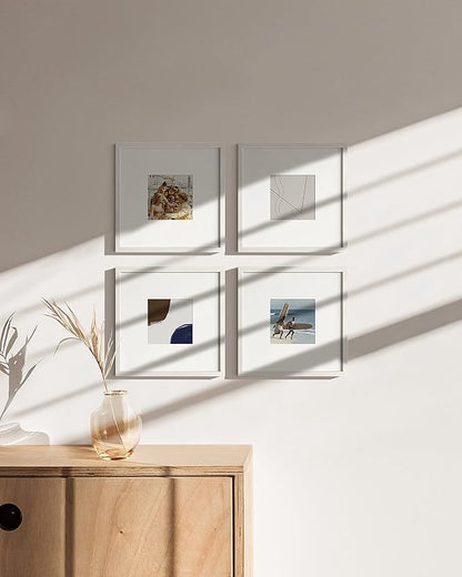 HAUS AND HUES White Oak Wood 10x10 Picture Frames - Set of 25, Square Frames with Mat, White Frames for Gallery Wall Displays (10x10 in, White, Set of 25)