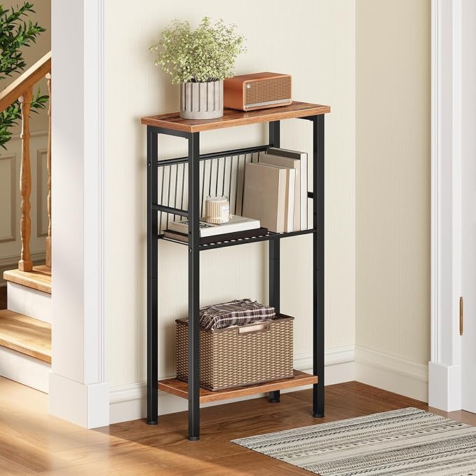HOOBRO 15.7" Narrow Console Table for Small Space, Set of 2 Entryway Table with Adjustable Shelf, Behind Couch Table, Sofa Table, for Entryway, Hallway, Livingroom, Rustic Brown and Black BF41XGP201