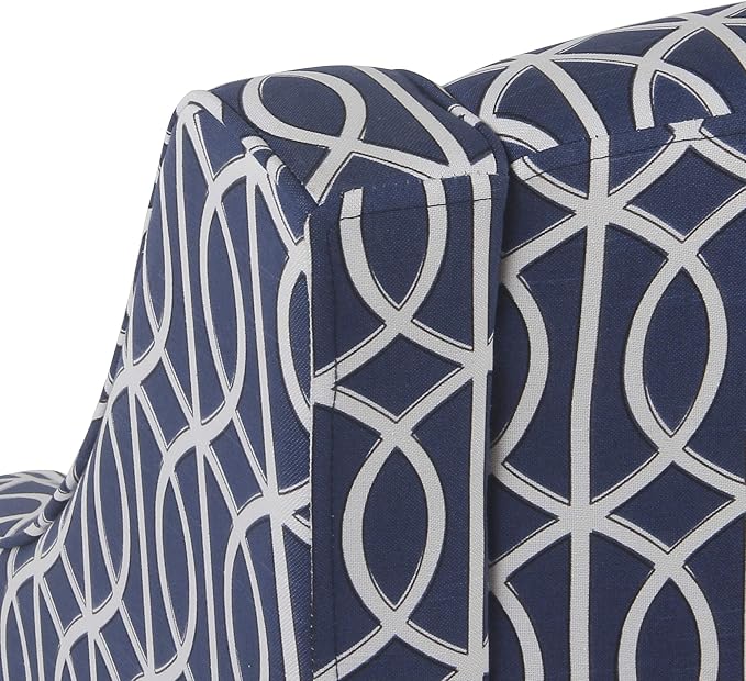 Homepop Home Decor Upholstered Classic Swoop Arm Accent Chair Accent Chairs for Living Room & Bedroom Decorative Home Furniture, Classic Navy Geometric