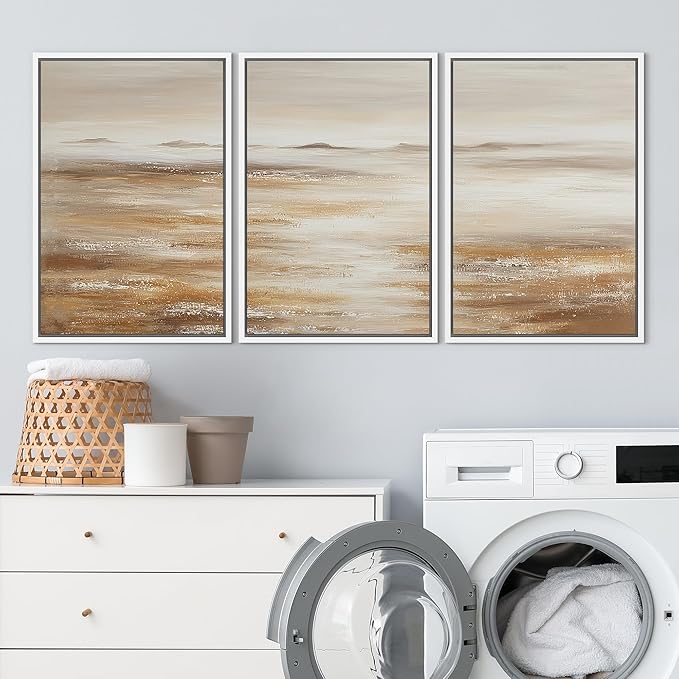 SIGNLEADER Framed Canvas Print Wall Art Set Soft Earth Tone Minimal Landscape Illustrations Minimal Decorative Bohemian for Living Room, Bedroom, Office - 16"x24"x3 White